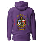 purple seafarer hoodie with us sailor nautical anchor compass emblem, maritime sailor apparel and ocean seaman lifestyle clothing