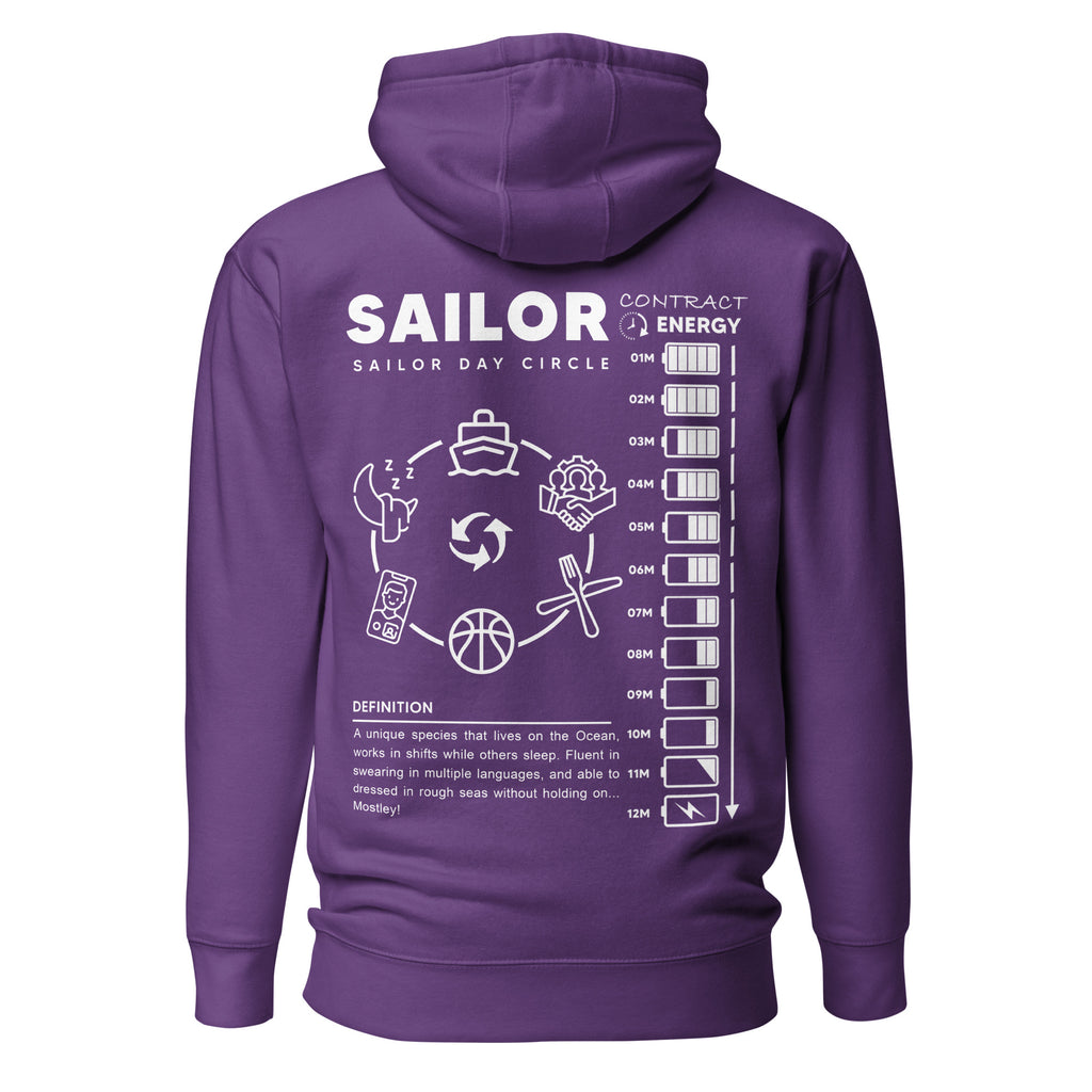 Purple Seafarer Daily Life Hoodie by 7SHORT1LONG®, unisex cotton pullover with a back design.