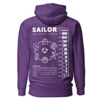 Purple Seafarer Daily Life Hoodie by 7SHORT1LONG®, unisex cotton pullover with a back design.