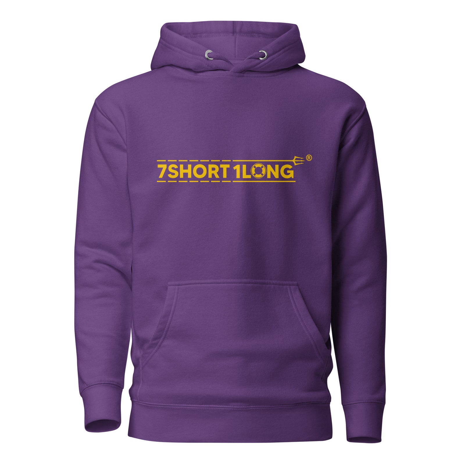 Unisex purple European Sailor Hoodie by 7SHORT1LONG® with front design, made of cotton heritage fabric.
