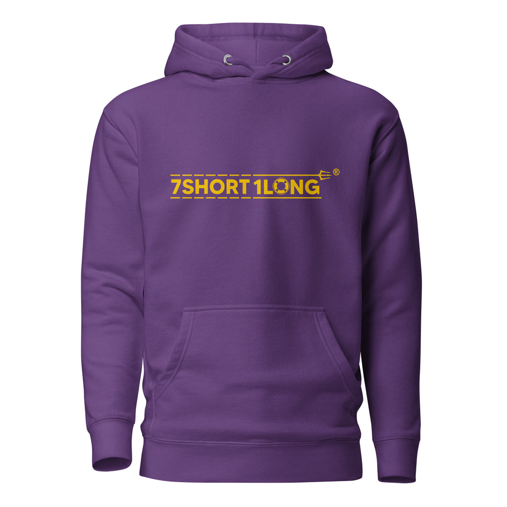 Unisex Myanmar Sailor Hoodie by 7SHORT1LONG® in purple cotton heritage fabric, front view with hood and relaxed fit.