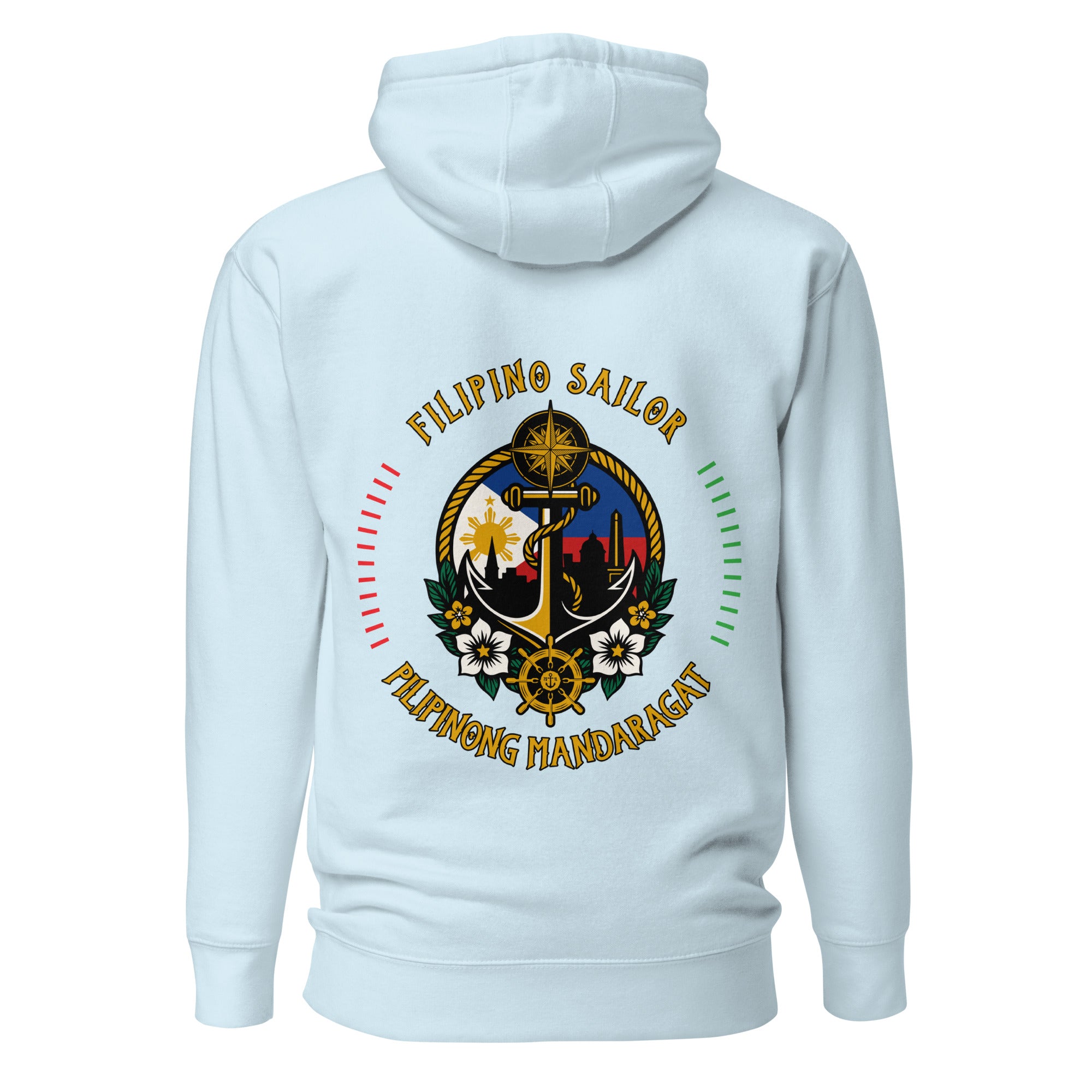 light blue seafarer hoodie with Filipino sailor nautical anchor compass emblem, maritime sailor apparel and ocean seaman lifestyle clothing Main image