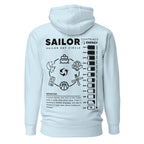 Unisex sky blue Seafarer Daily Life Hoodie by 7SHORT1LONG® made of cotton heritage fabric, featuring a relaxed fit and back design.