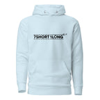 Unisex sky blue cotton hoodie from 7SHORT1LONG® with "Fast Rescue Boat" logo on front, premium pullover style.