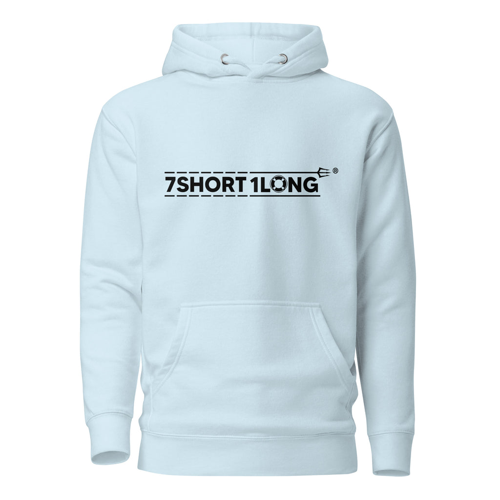 Unisex Sky Blue Seafarer Daily Life Hoodie by 7SHORT1LONG® made of cotton heritage, featuring a front design.