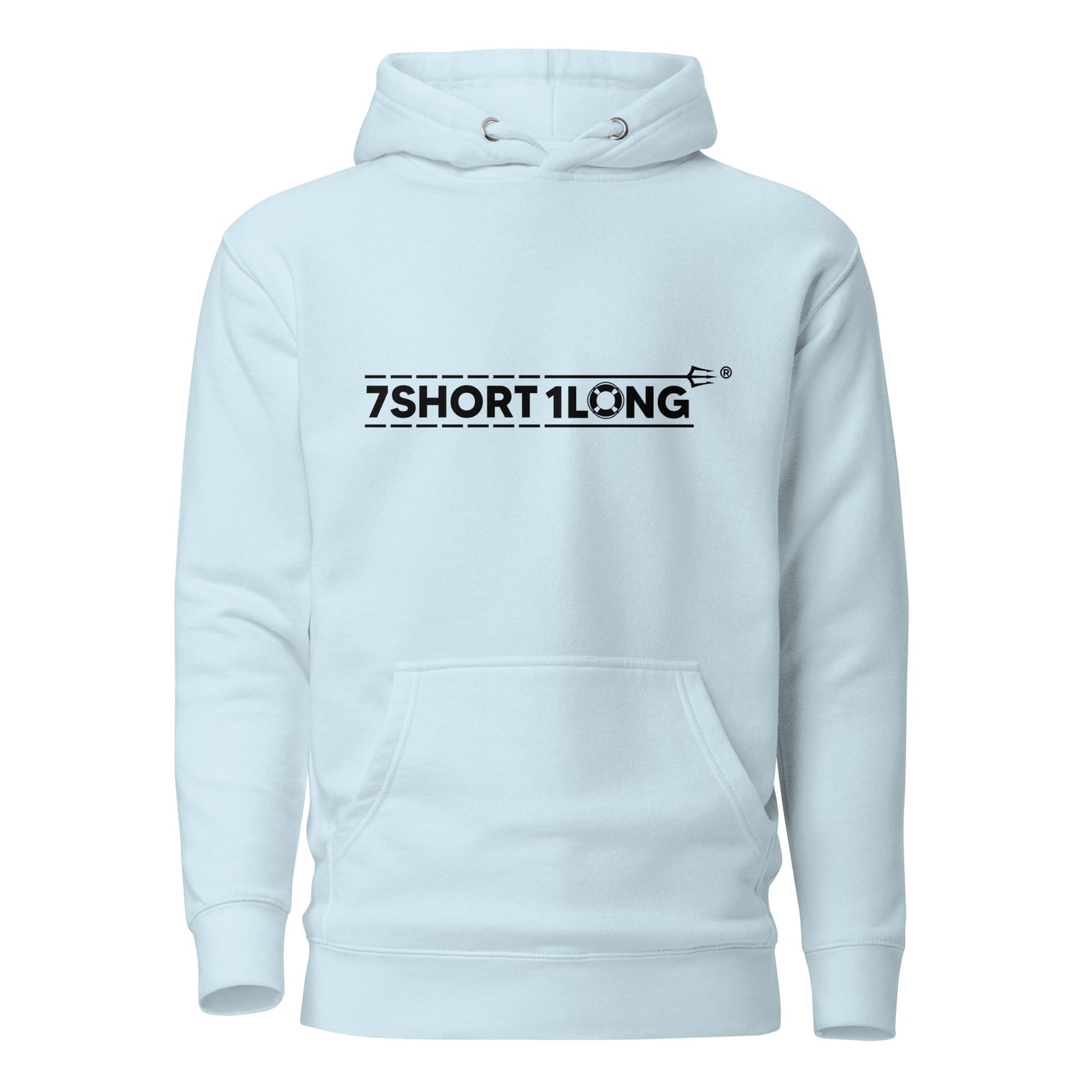 Man Overboard Hoodie in sky blue, front view
