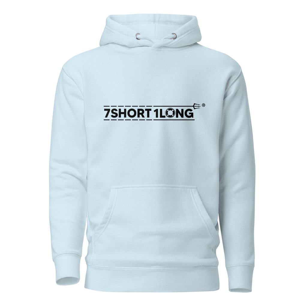 Unisex sky blue Maritime Safety Drill Hoodie by 7SHORT1LONG® made of cotton, featuring front design for maritime safety training.
