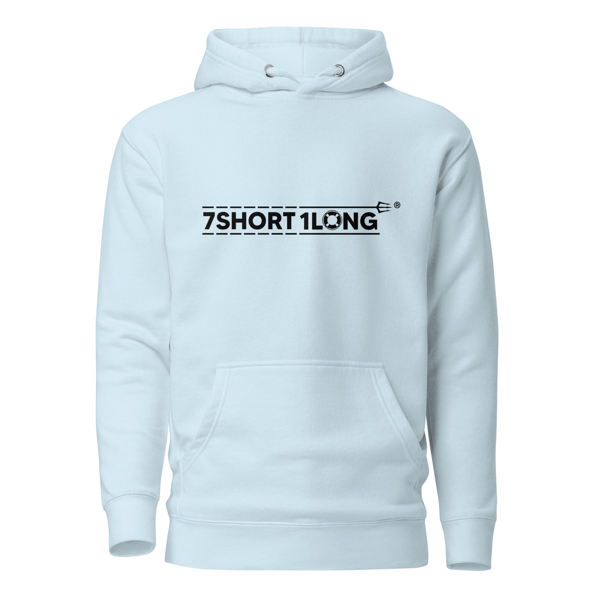 Unisex sky blue Maritime Safety Drill Hoodie by 7SHORT1LONG® made of cotton, featuring front design for maritime safety training.