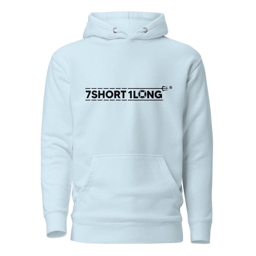 Unisex sky-blue Crew Humor Hoodie by 7SHORT1LONG® featuring a playful banana graphic and crew love message on a cotton hoodie.
