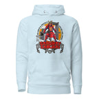 Unisex sky-blue cotton hoodie featuring a Samurai Ship Security design by 7SHORT1LONG® on the front.
