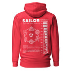 Unisex Seafarer Daily Life Hoodie by 7SHORT1LONG® in team red, showcasing a comfortable cotton heritage pullover with back design.