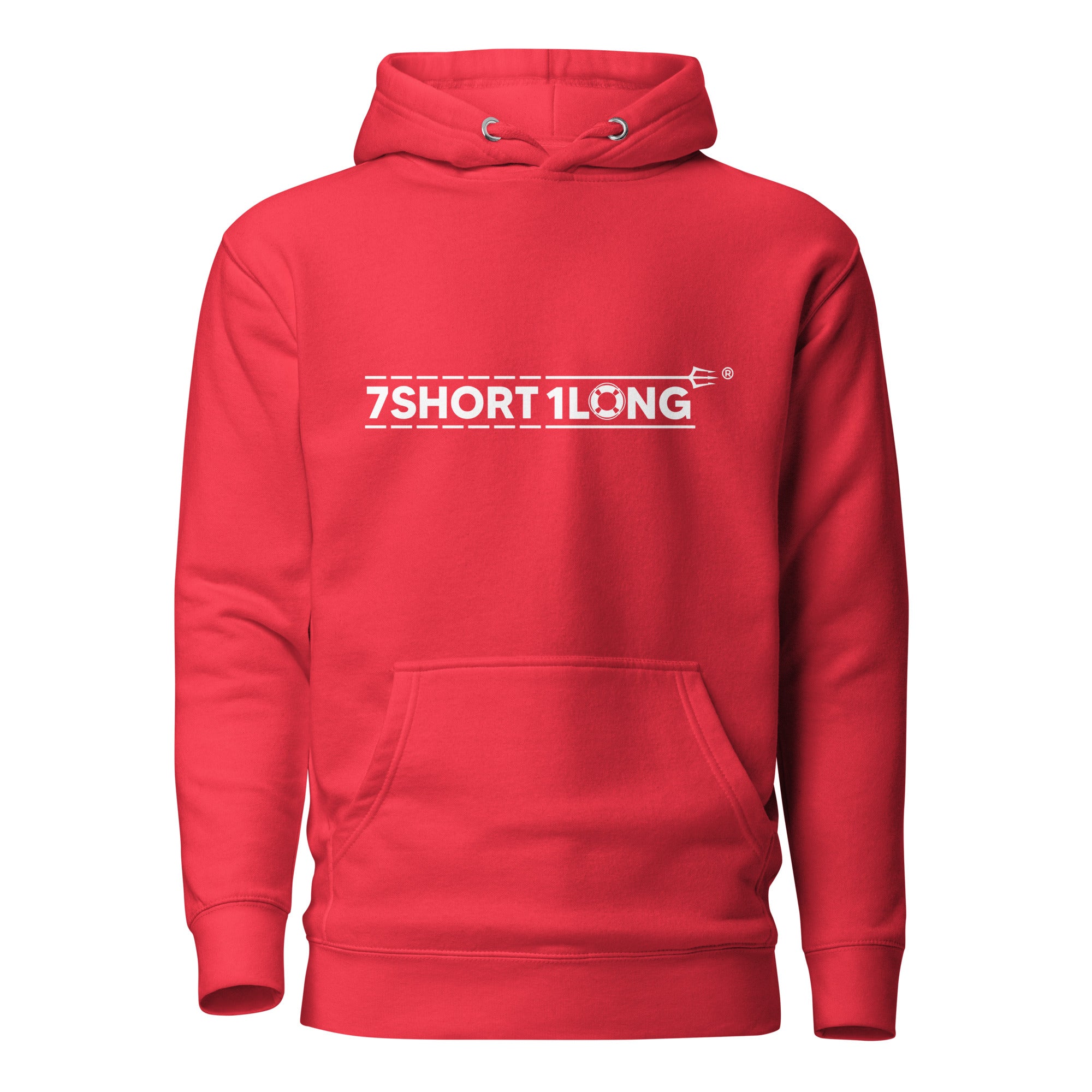 Unisex Seafarer Daily Life Hoodie by 7SHORT1LONG® in team red, featuring a cotton heritage fabric and front design.
