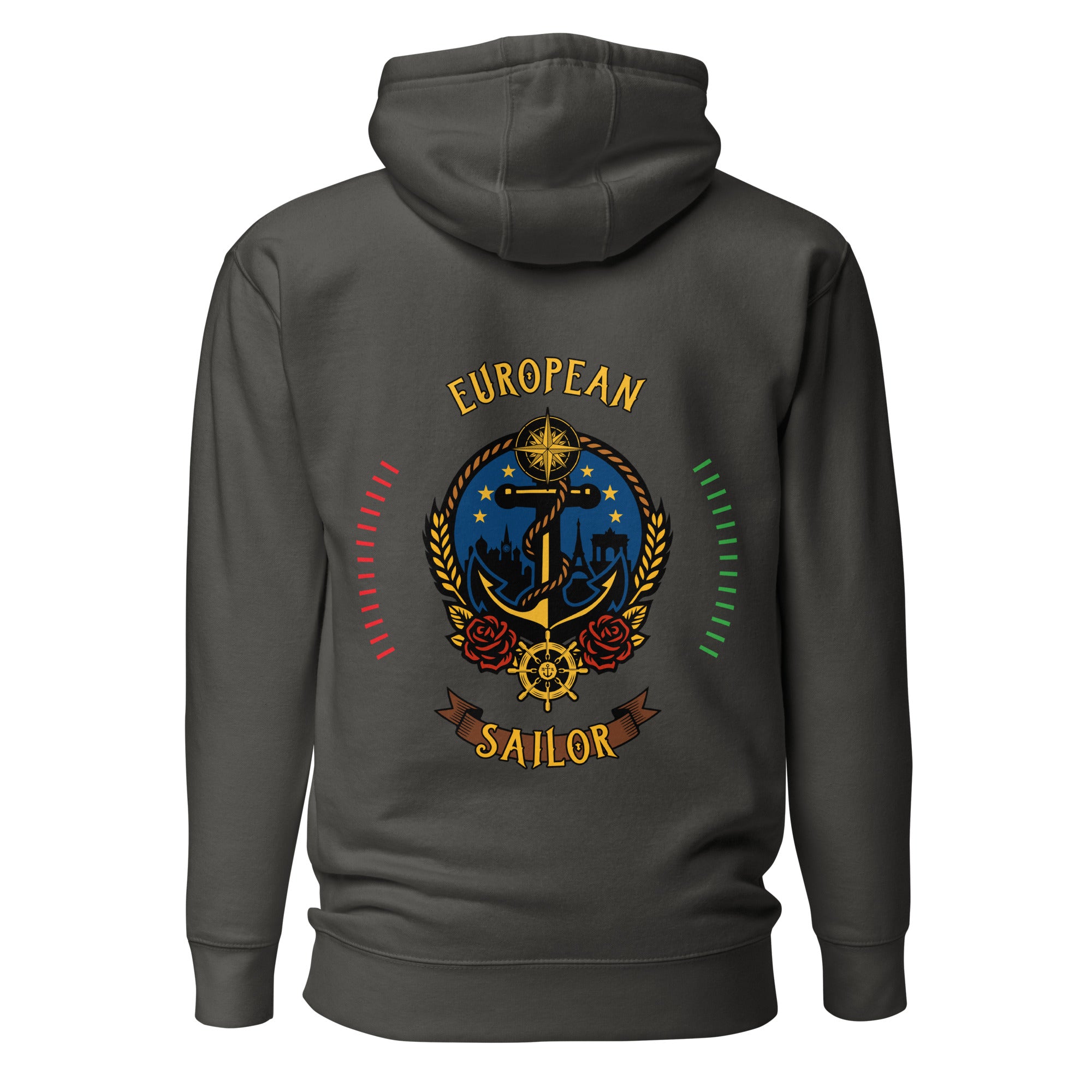 Crew hoodie representing a European sailor, symbolizing professional seamanship, maritime tradition, and international crew identity on board a vessel.