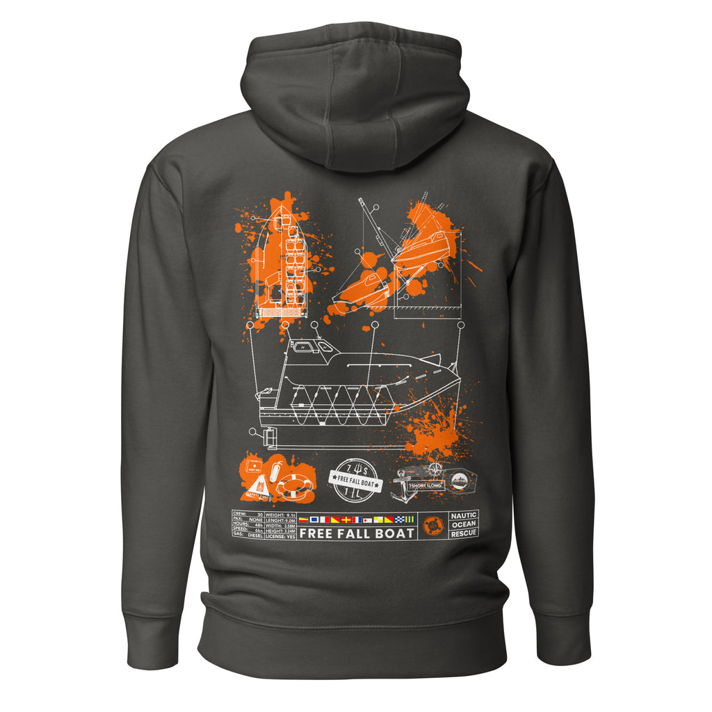 Unisex black cotton hoodie by 7SHORT1LONG® with vintage-inspired design, featuring a relaxed fit and front pouch pocket.