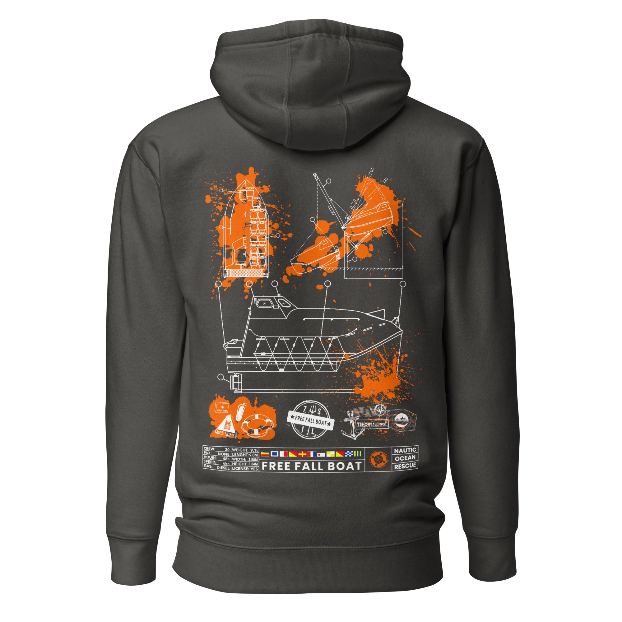 Unisex black cotton hoodie by 7SHORT1LONG® with vintage-inspired design, featuring a relaxed fit and front pouch pocket.