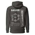 Unisex Seafarer Daily Life Hoodie by 7SHORT1LONG® in vintage black cotton hoodie with back design and premium pullover style.