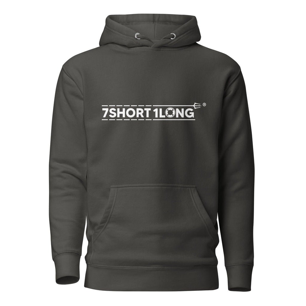 Unisex black cotton-heritage Fast Rescue Boat Hoodie by 7SHORT1LONG® with front design, casual pullover style.
