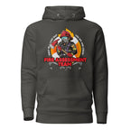 Unisex black firefighting crew hoodie by 7SHORT1LONG® made of cotton heritage fabric with front logo design.