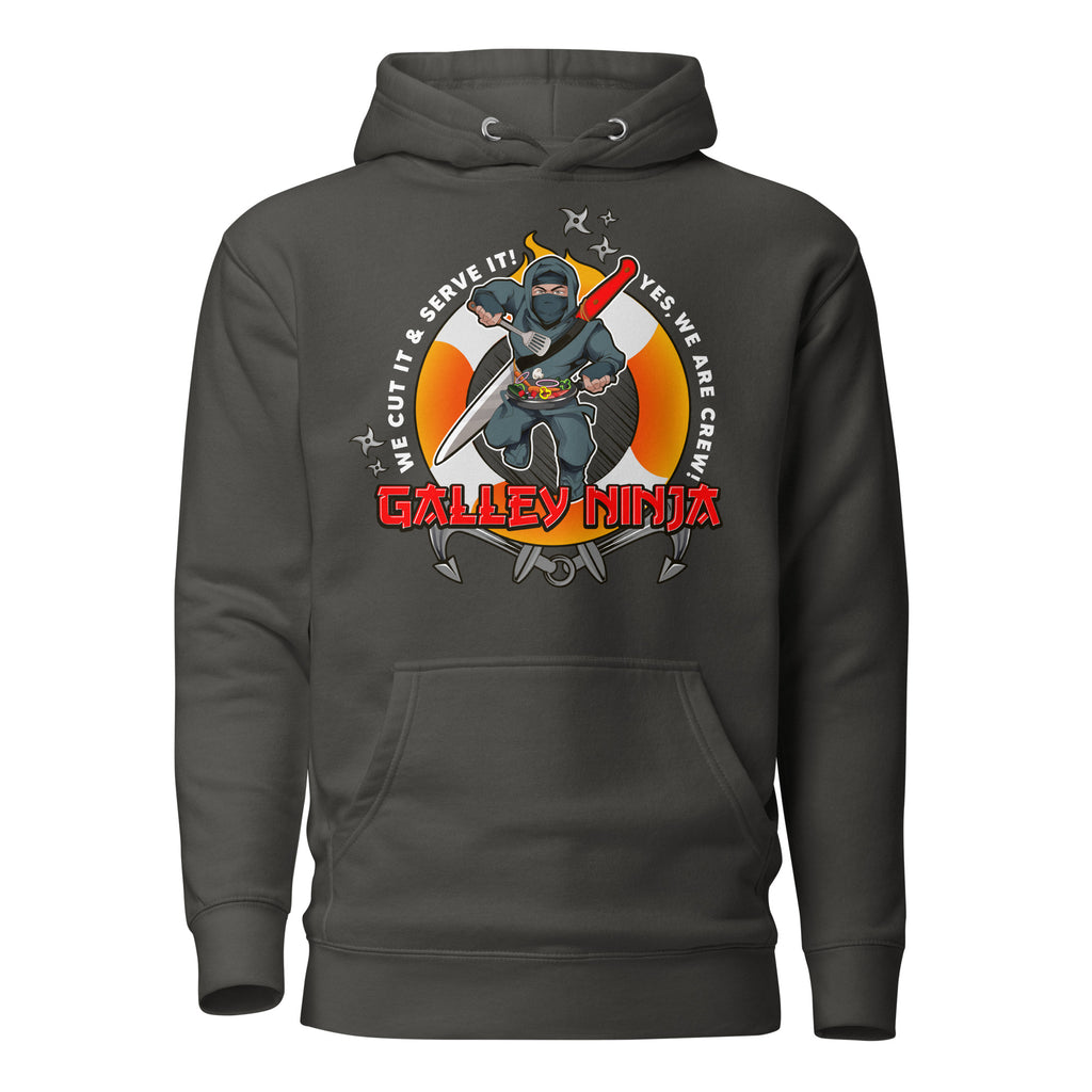 Unisex black Galley Department Crew Hoodie by 7SHORT1LONG®, featuring a cotton heritage fabric and vintage-inspired design.