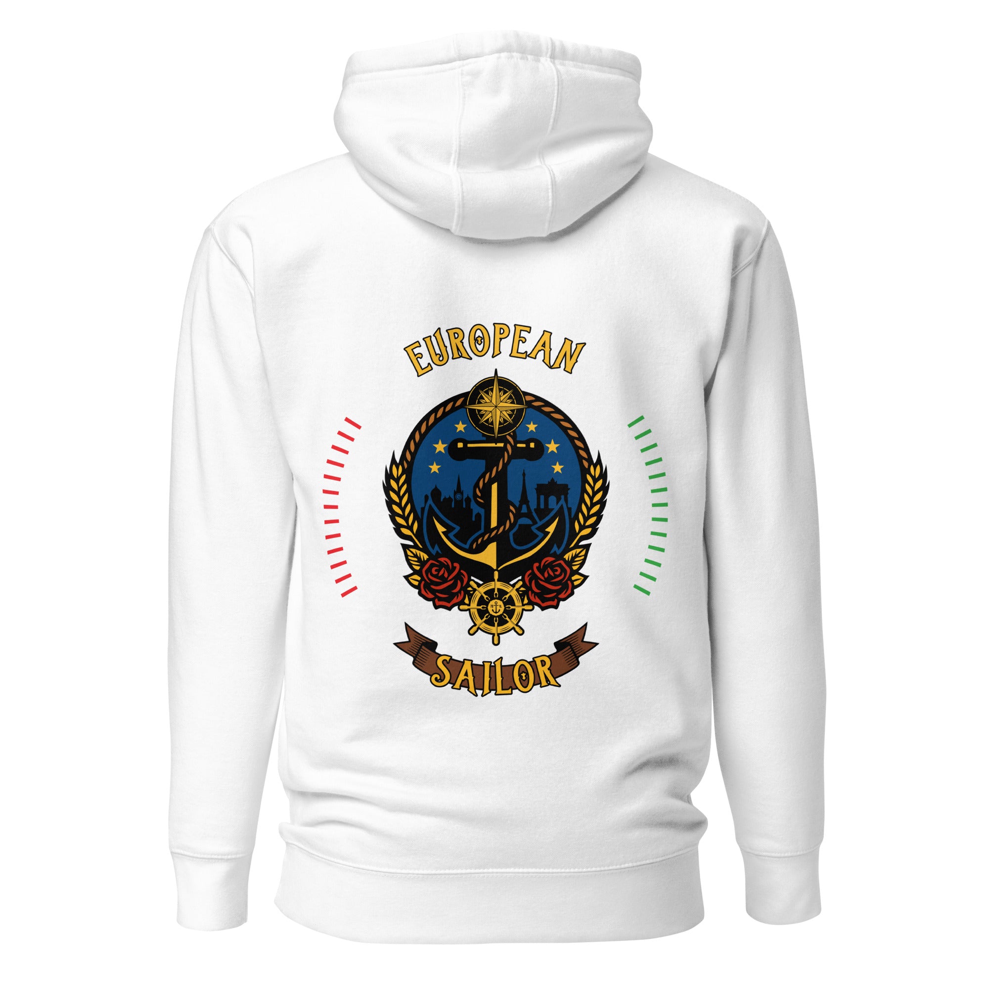 Crew hoodie representing a European sailor, symbolizing professional seamanship, maritime tradition, and international crew identity on board a vessel.