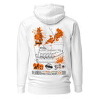 Unisex white cotton hoodie from 7SHORT1LONG® with "Free Fall Lifeboat" graphic on the back, comfortable and casual pullover style.