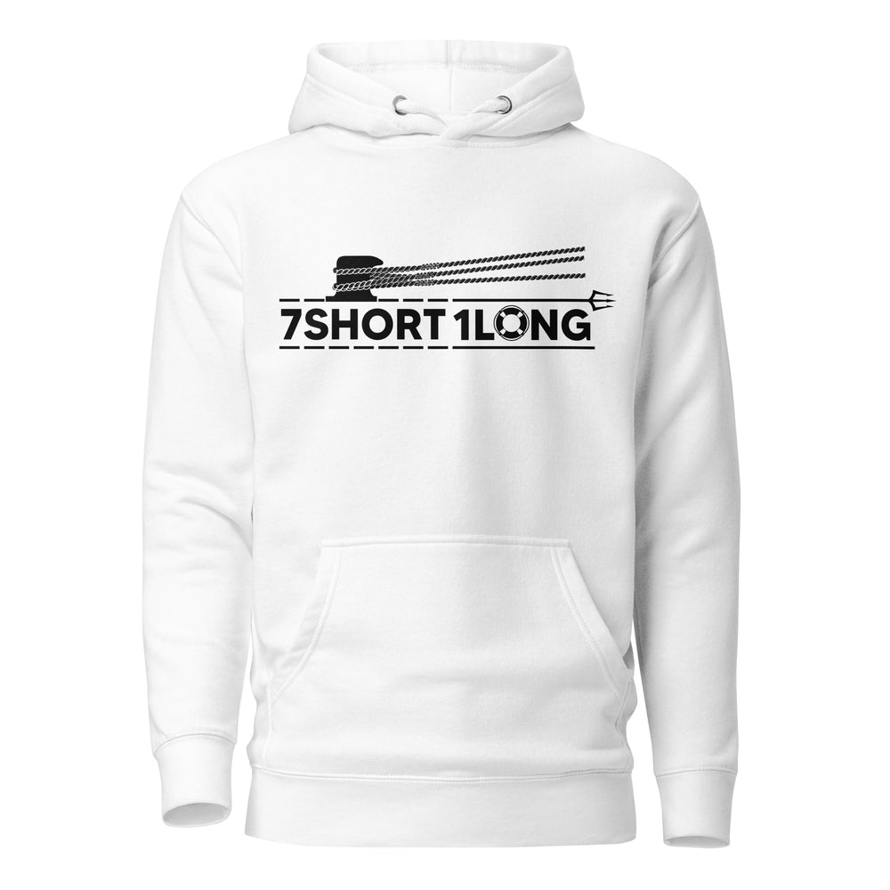 Light-colored hoodie featuring a mooring rope graphic and the 7SHORT1LONG logo, inspired by ship mooring operations, deck work, and professional seafarer life.