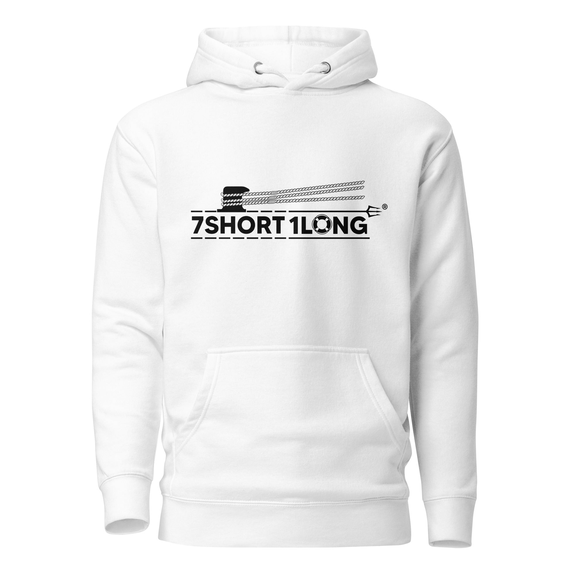 White Deckhand Crew Maritime Hoodie by 7SHORT1LONG® featuring unisex cotton heritage pullover design. Main image