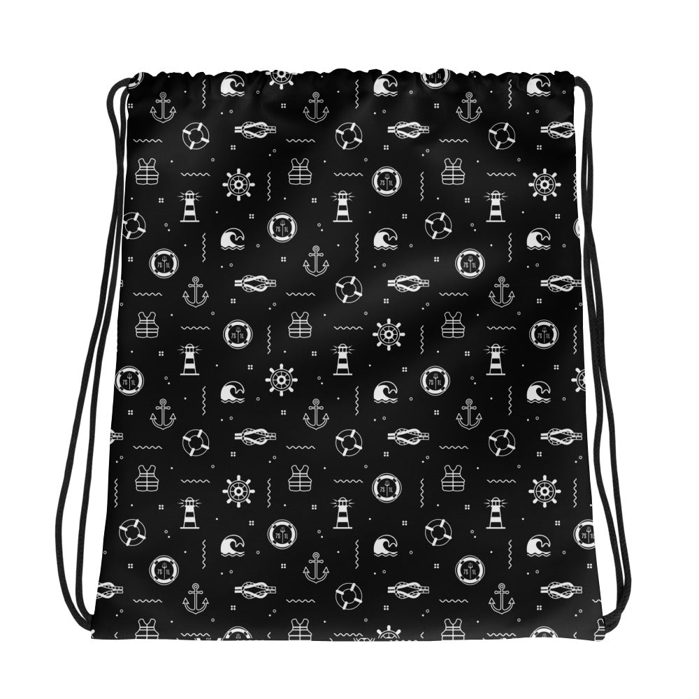 daypack bag with nautical pattern on a black background Main image