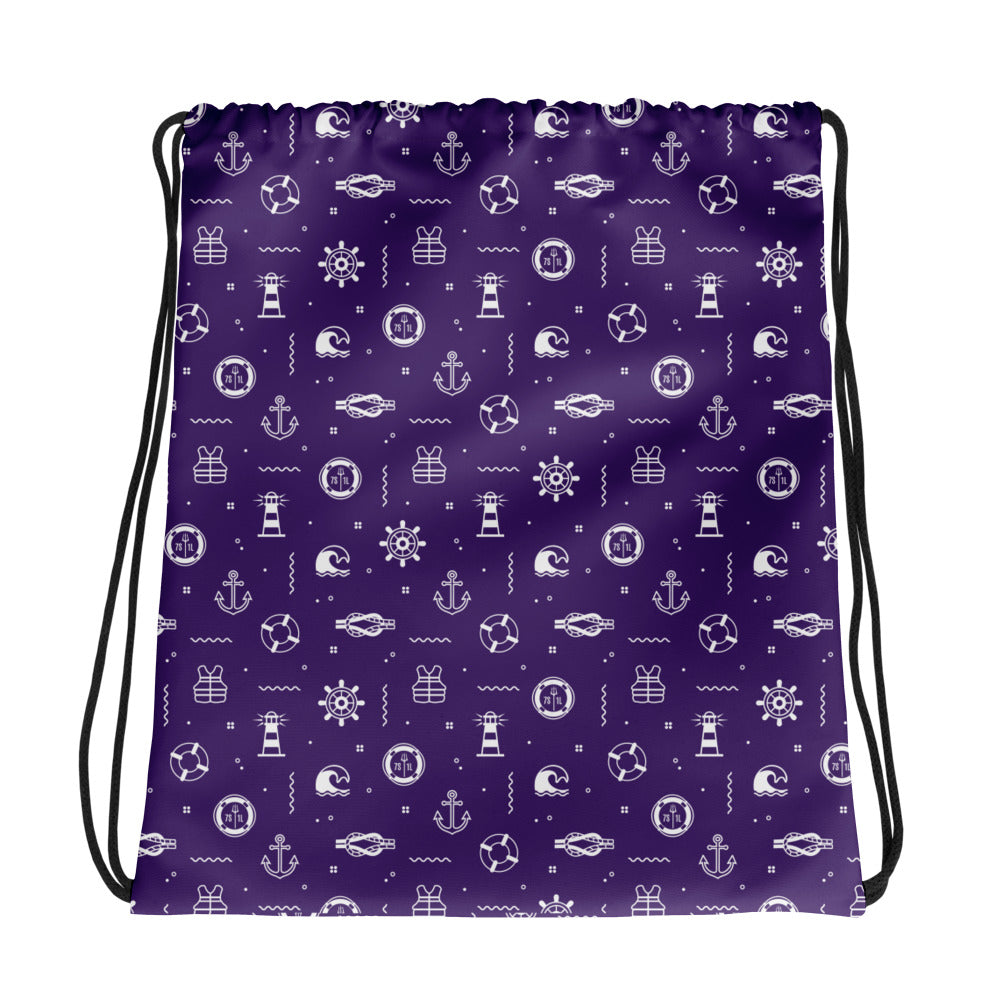 Purple drawstring bag with white maritime pattern on a white background Main image