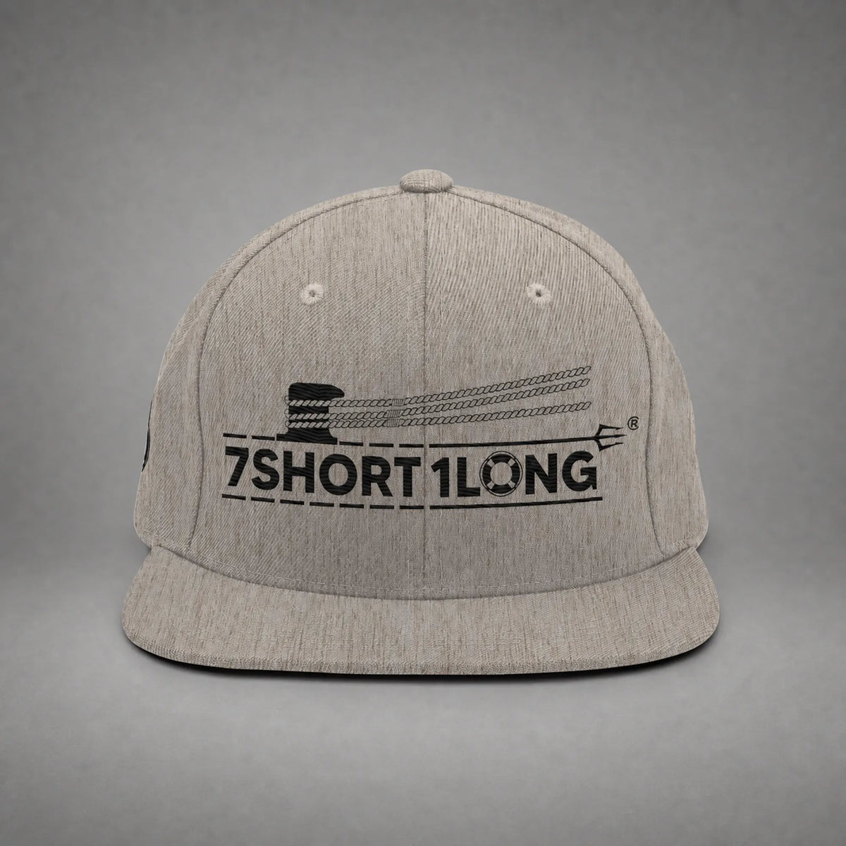 Heather Grey Deck Hand rope and signal snapback cap shown from the front in a gray floating studio.