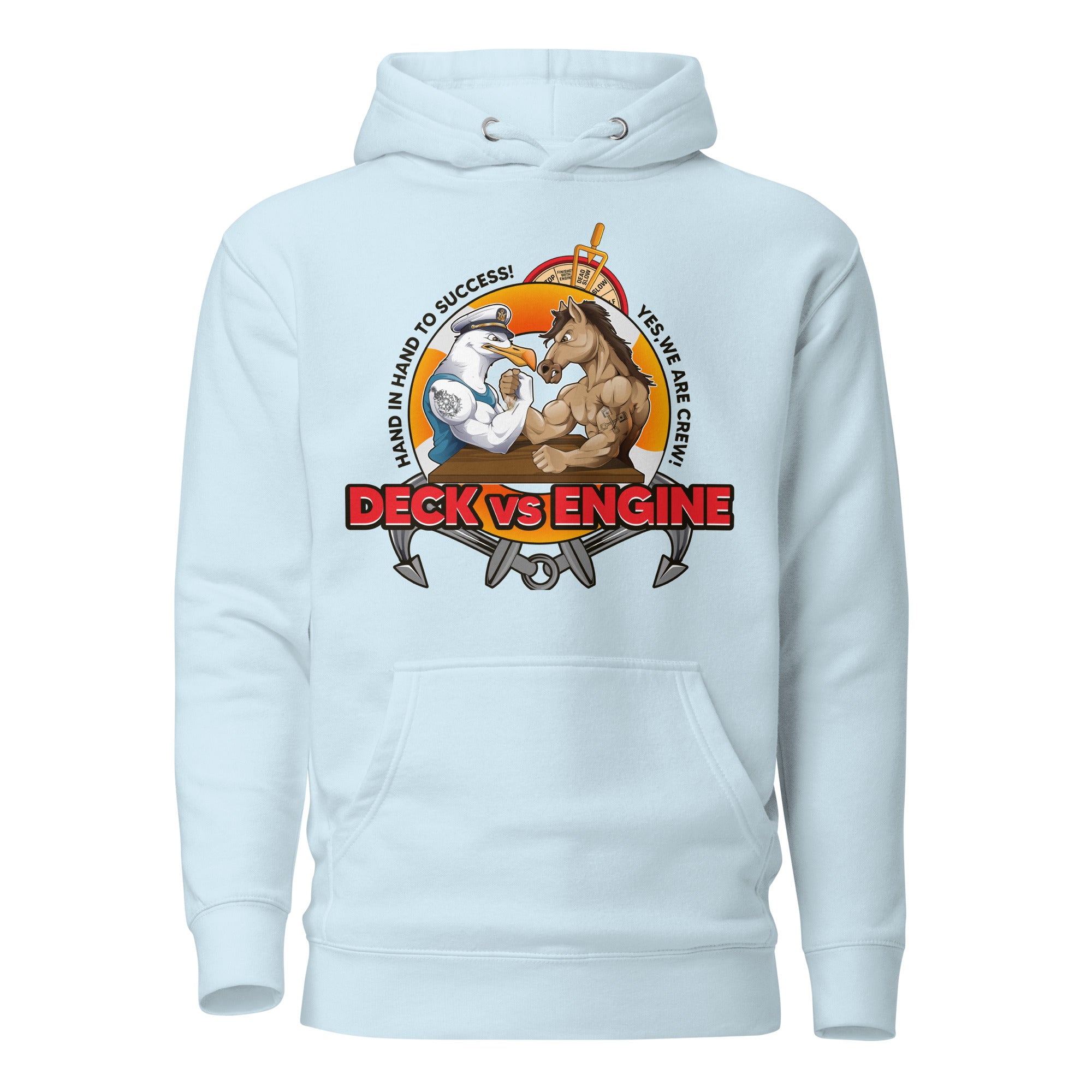 7SHORT1LONG® Deck vs Engine Department hoodie featuring a crewneck design with bold graphic print on the front.