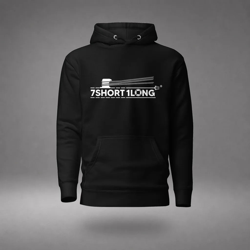 Deckhand Crew Maritime Hoodie in Black, front view, floating over a gray studio floor.