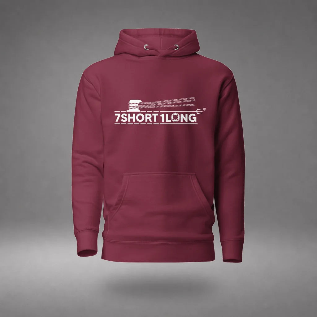 Deckhand Crew Maritime Hoodie in Maroon, front view, floating over a gray studio floor.