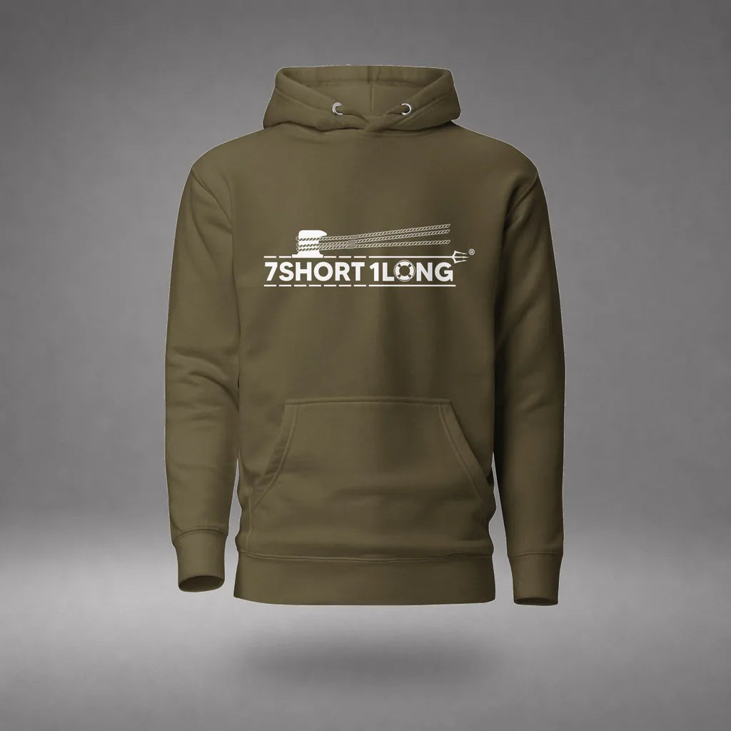 Deckhand Crew Maritime Hoodie in Military Green, featured product view, floating over a gray studio floor.