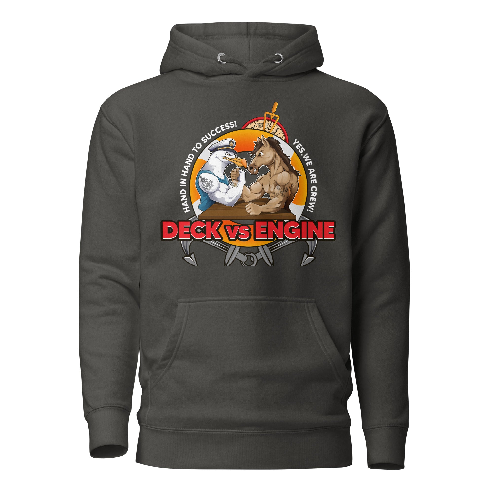 7SHORT1LONG® Engine Department Hoodie with engine crew graphic, casual sweatshirt featuring automotive-inspired design.