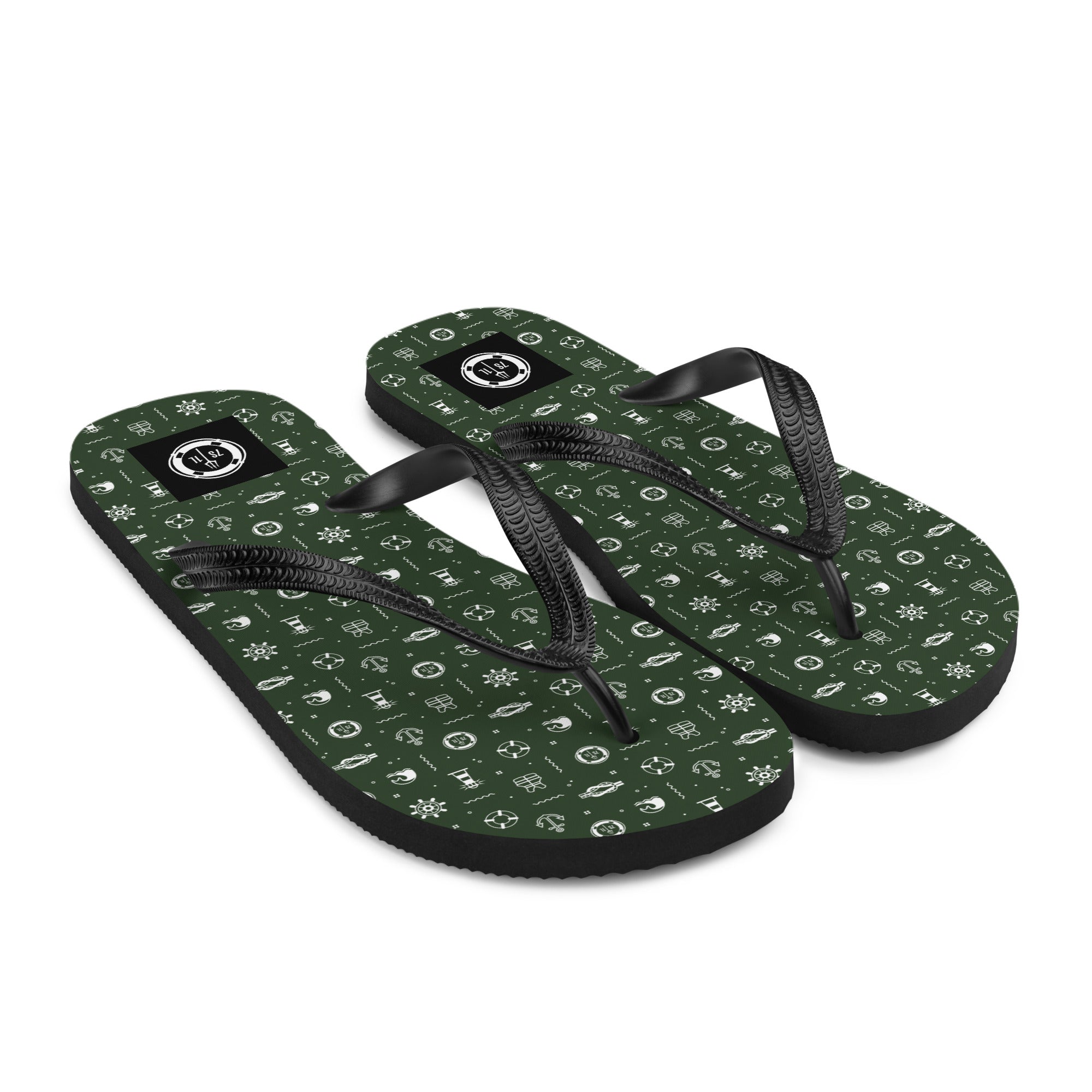 7SHORT1LONG® Coastal Marine flip flops with maritime design, green ocean-inspired beach sandals for seaside casual wear