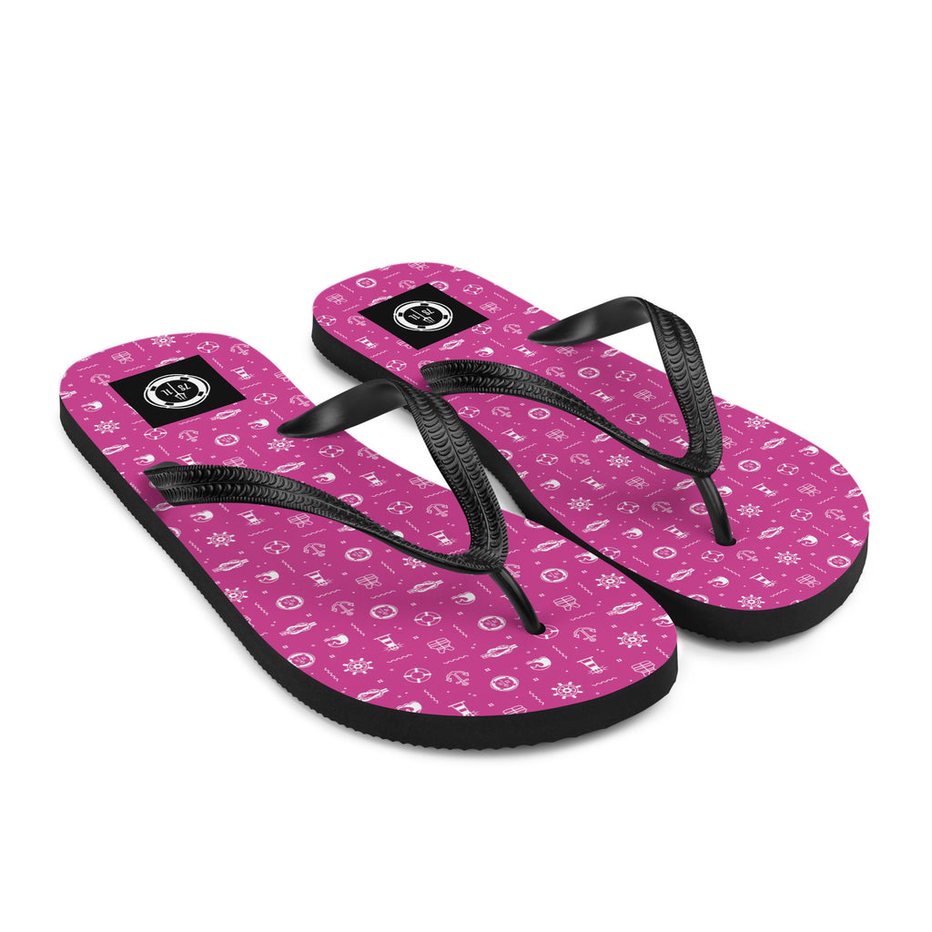 Pink flip-flops with a white nautical pattern 