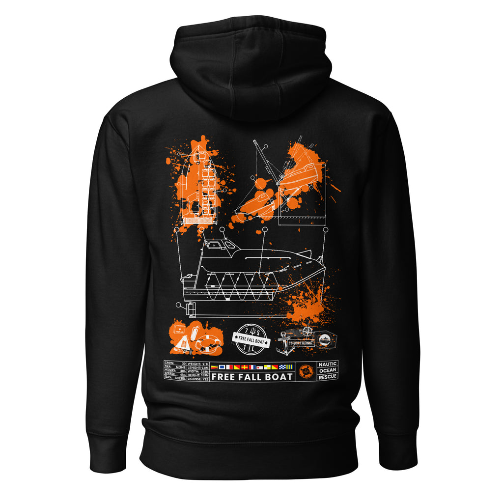 7SHORT1LONG® Free Fall Lifeboat Hoodie featuring a graphic print, soft fabric, and a casual fit for comfortable everyday wear.