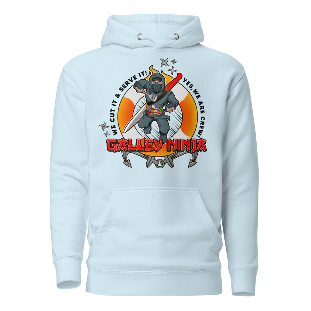 7SHORT1LONG® Galley Department Crew Hoodie, navy blue with front pocket and logo branding, comfortable casual sweatshirt.