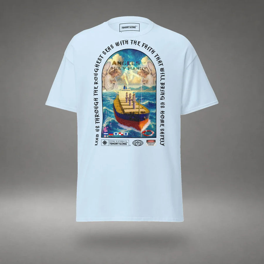 Guardian Angel T-Shirt Bulk Carrier in Light Blue, featured product view, floating over a gray studio floor.