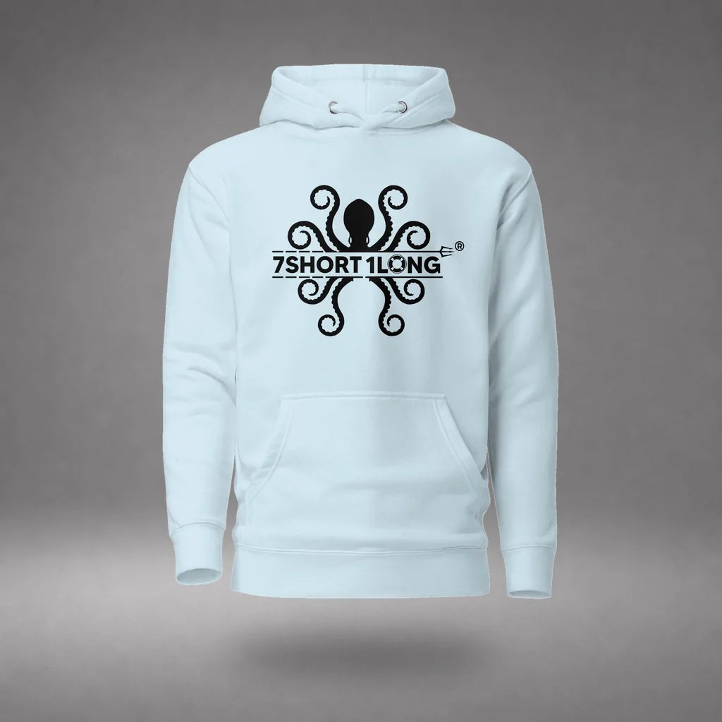 Kraken Maritime Seafarer Hoodie in Sky Blue, featured product view, floating over a gray studio floor.