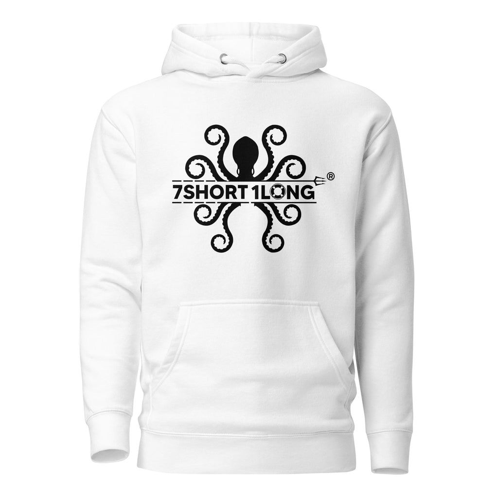 7SHORT1LONG Kraken Maritime Seafarer Hoodie featuring an octopus logo on the front, in navy blue with maritime-inspired design.