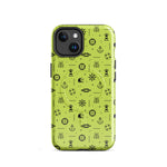 IPhone case with black pattern on a lemon green background