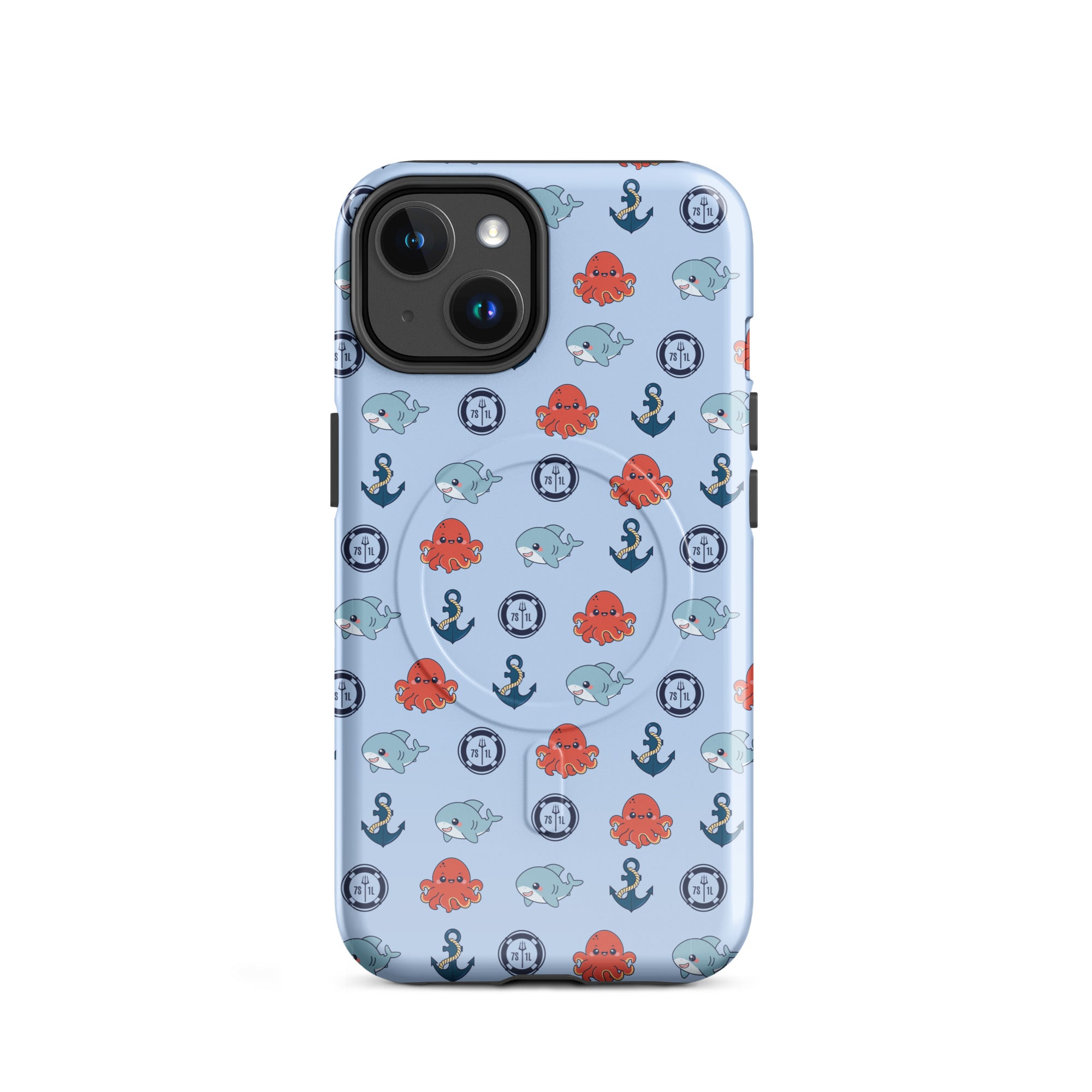 Cute Baby Octopus iPhone case by 7SHORT1LONG® featuring a glossy ocean-themed design with MagSafe compatibility for iPhone 14.