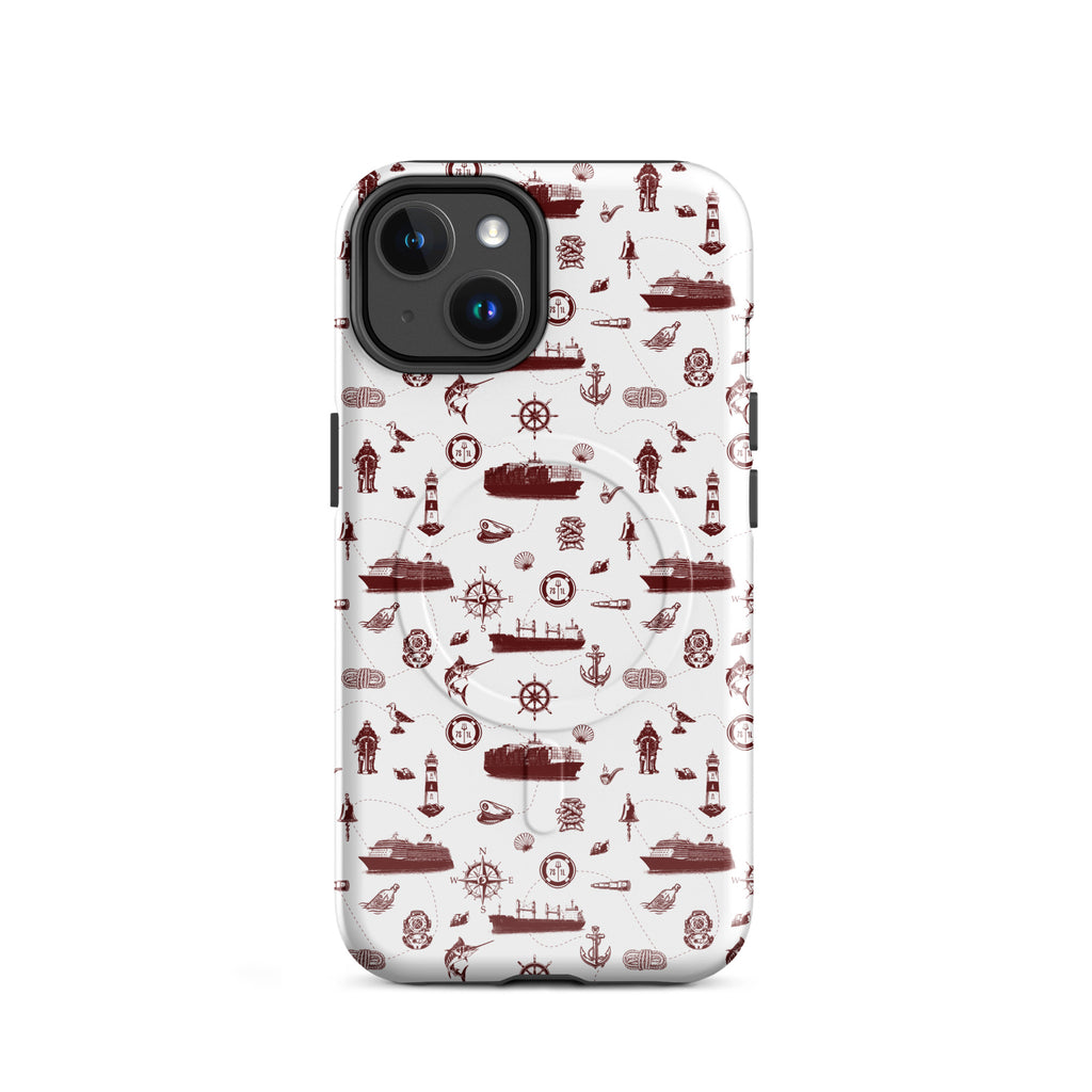 Luxury i phone case with red maritime pattern