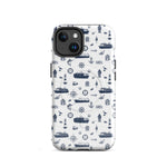 iPhone case with navy lexury nautical pattern on a white background