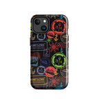iPhone case with passport stamps and  black background