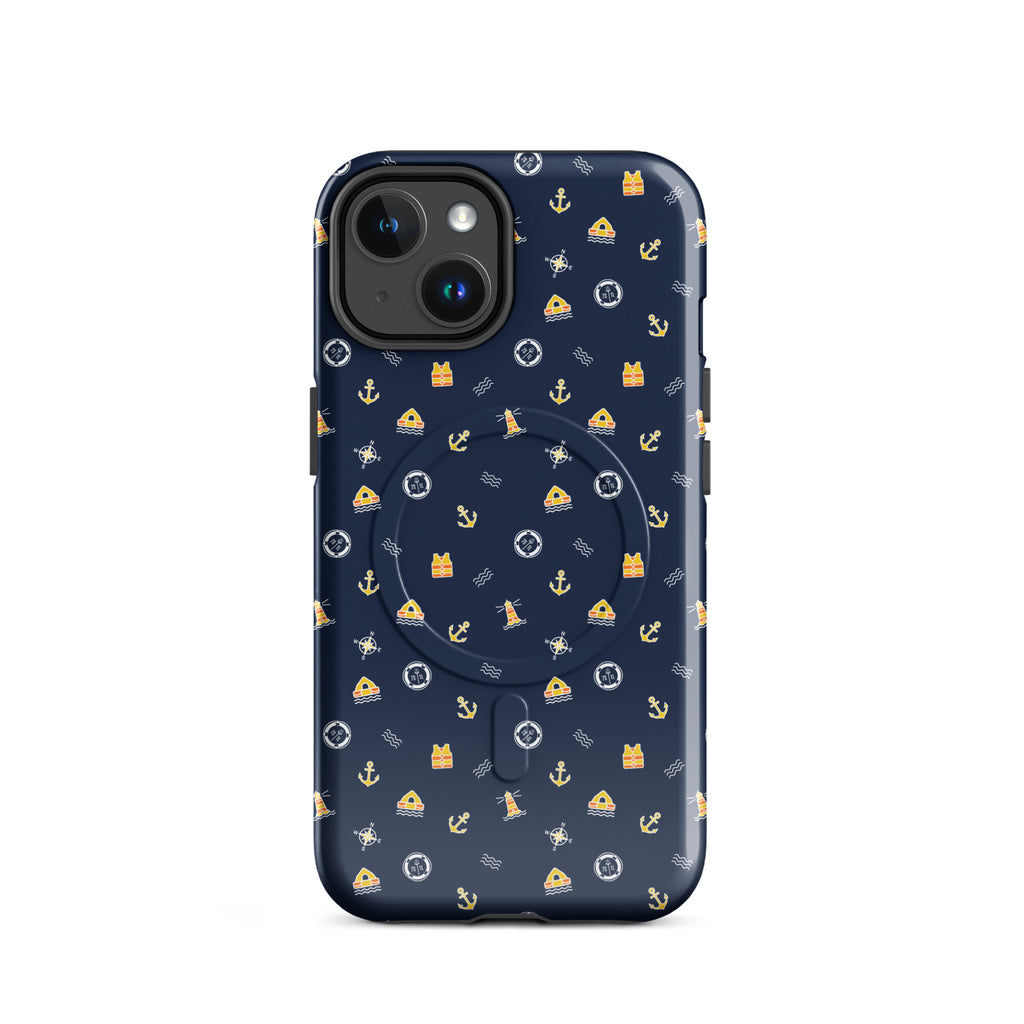 Phone case with safety at sea nautical pattern life raft, life ring