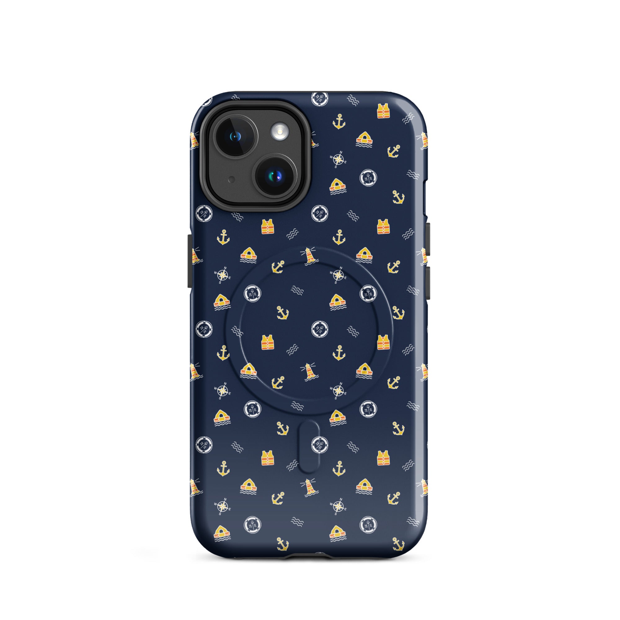 Phone case with safety at sea nautical pattern life raft, life ring