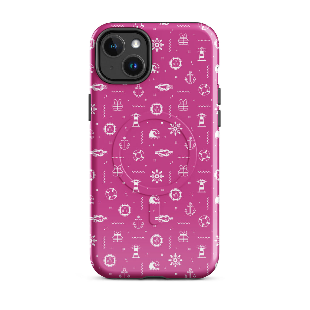 7SHORT1LONG® Anchor & Lighthouse Nautical MagSafe iPhone case on glossy iPhone 14 Plus, showcasing marine-themed design and durable construction.